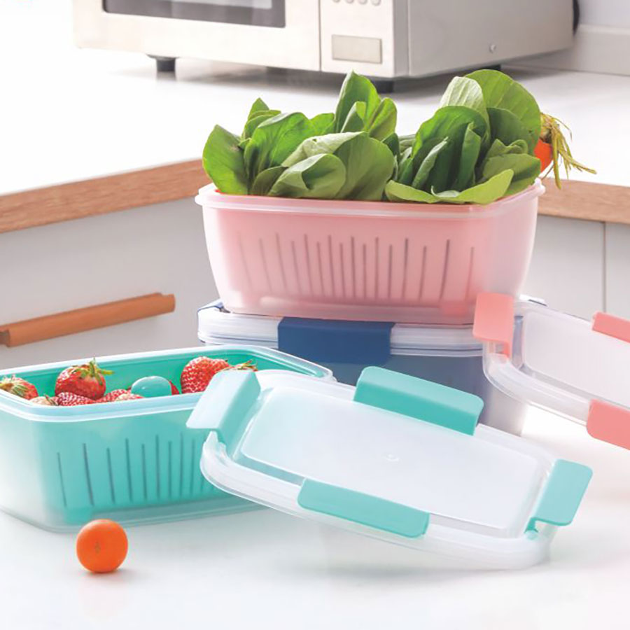 四面扣瀝水保鮮盒長方